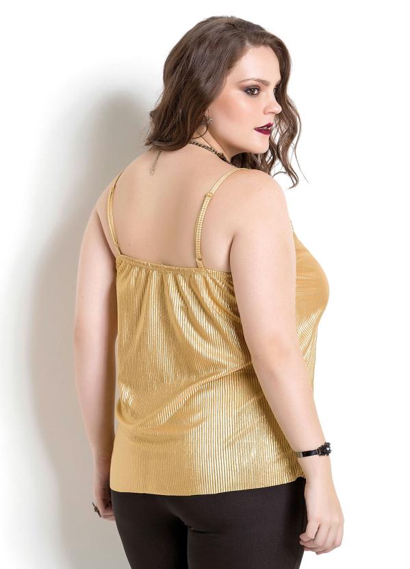 Quintess - Blusa Plissada Dourada Quintess Plus Size 2