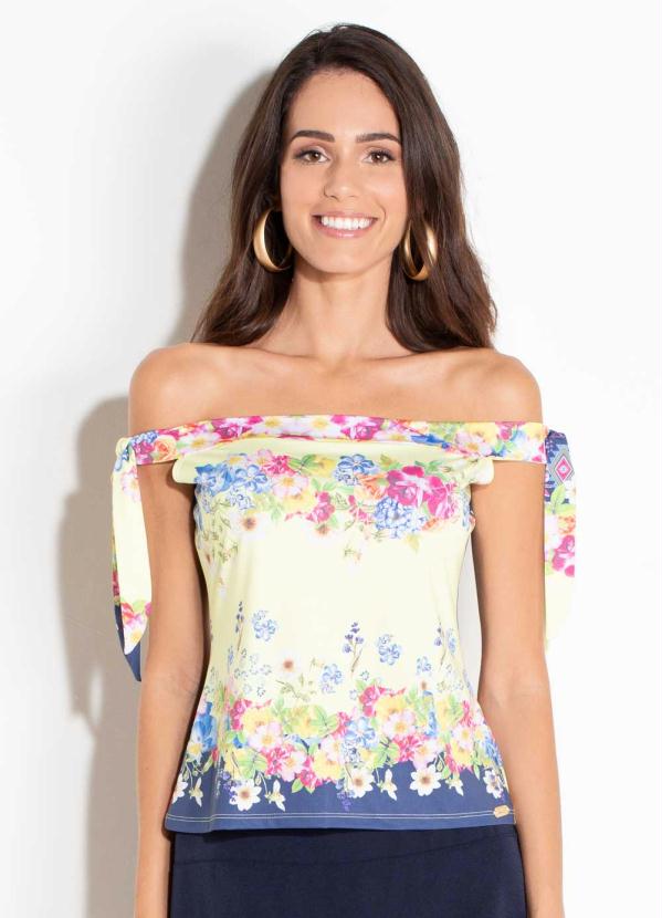 Blusa Ciganinha Quintess Floral Lima Queima De Estoque