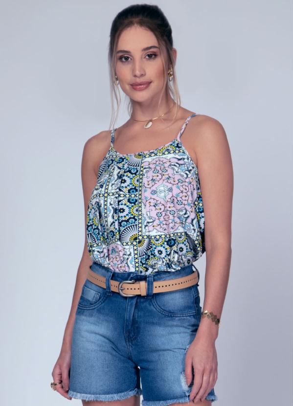 Quintess - Blusa com Pregas Estampado Lilás