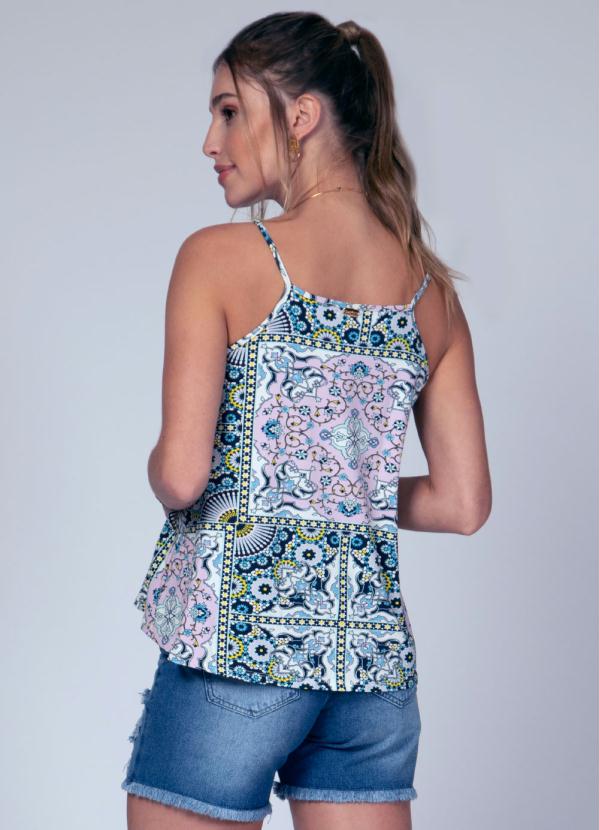 Quintess - Blusa com Pregas Estampado Lilás 2