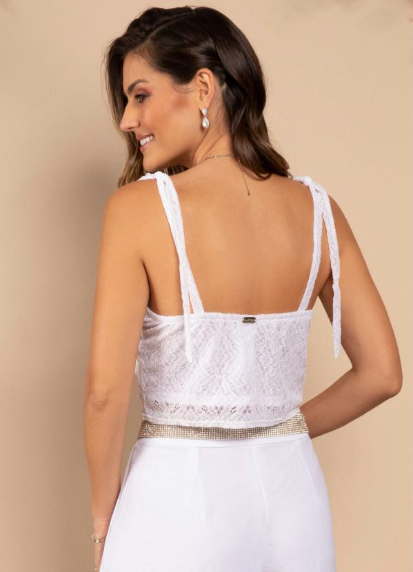 Quintess - Blusa Cropped Branco com Alças para Laço 2