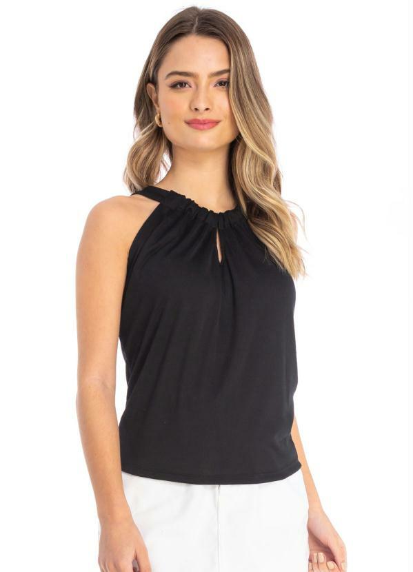 Briard - Blusa de Alça em Ribana Vertical Preto