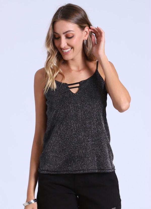 Briard - Blusa de Alça em Tule Brilho Preto