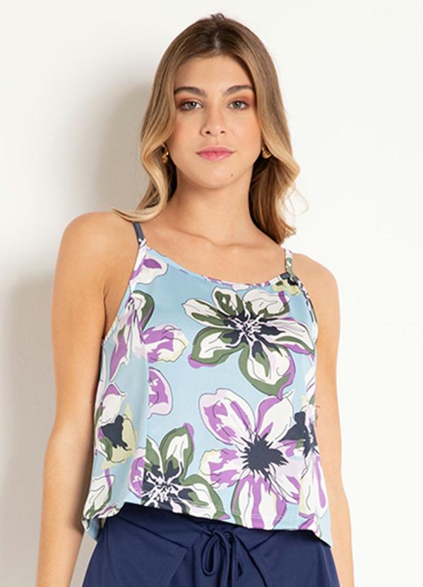 Outlet - Blusa de Alças Floral Azul