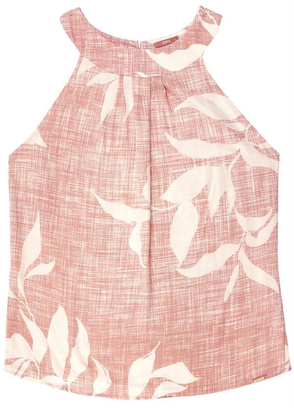 Gris - Blusa Decote Halter Neck Estampada Bege
