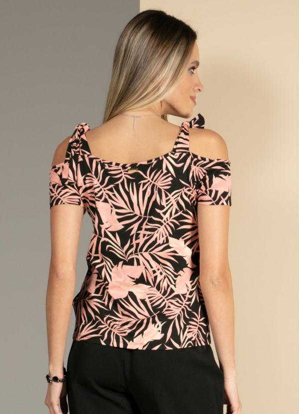 Quintess - Blusa Folhagens Rosa com Amarração 2