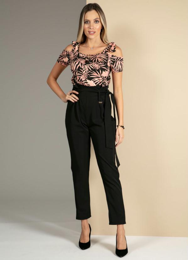 Quintess - Blusa Folhagens Rosa com Amarração 3