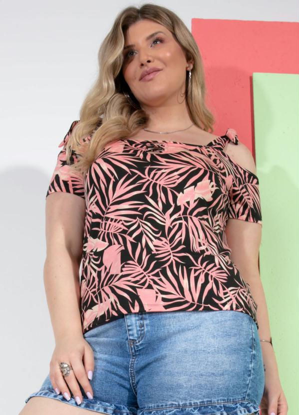 Quintess - Blusa Folhagens Rosa com Amarração 5