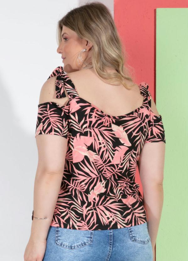 Quintess - Blusa Folhagens Rosa com Amarração 6