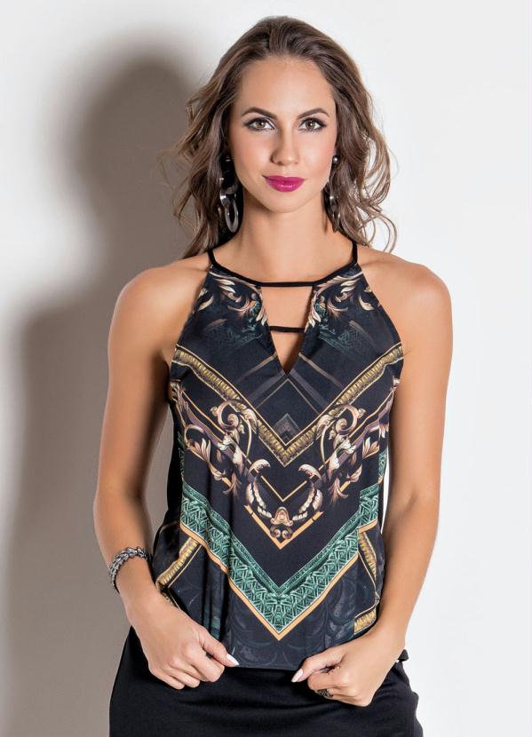 Vinculo Basic - Blusa Preta e Estampada Vínculo com Tiras 1