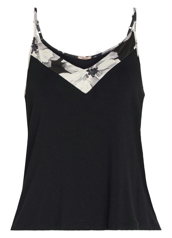 Quintess - Blusa Quintess Preta Floral com Alças Reguláveis 5