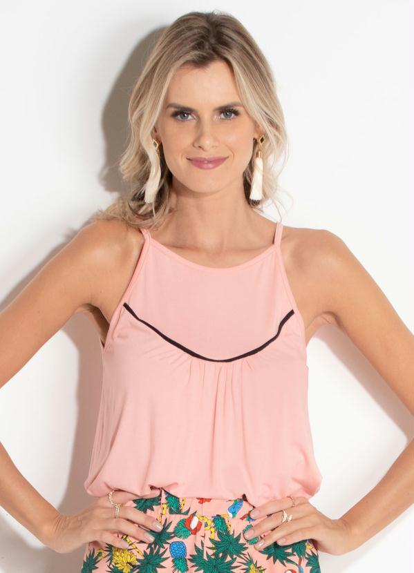 Quintess - Blusa Rosa com Detalhe em Cor Contrastante