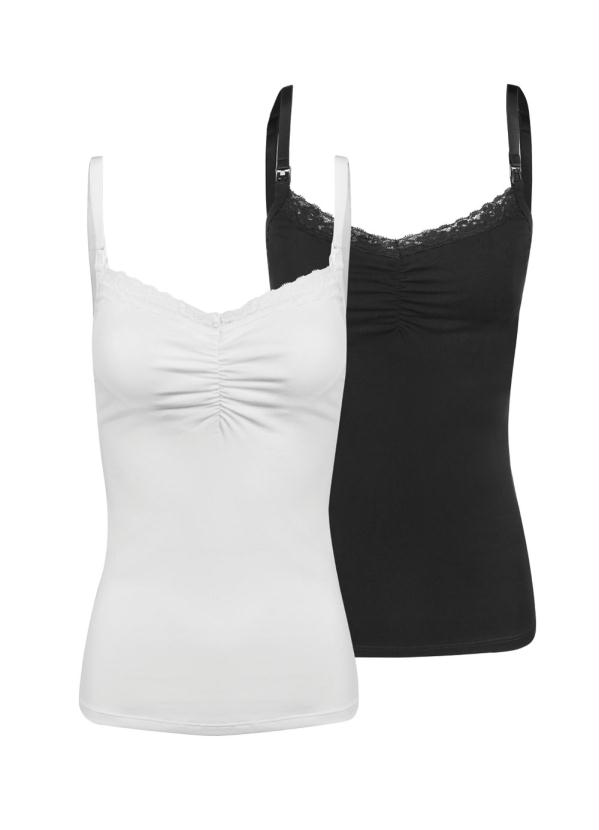 Agora Sou Mãe - Kit Blusas de Alça Amamentação 2 em 1 Branca e Preta