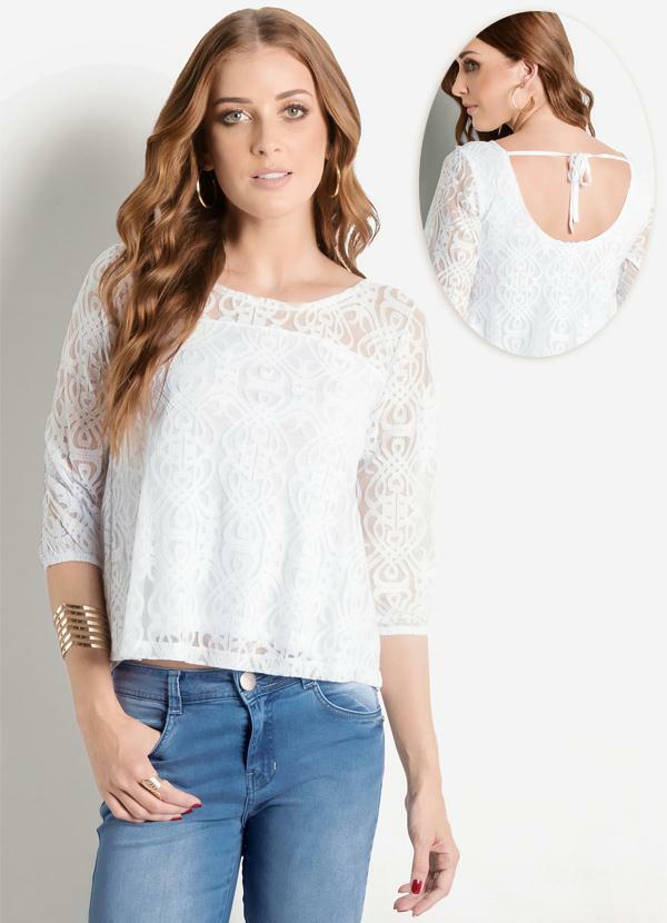 Ah - Blusa Ah em Renda com Amarração Costas Branca 1