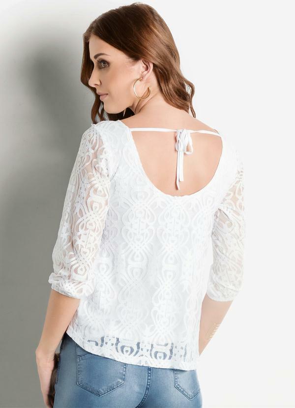 Ah - Blusa Ah em Renda com Amarração Costas Branca 2