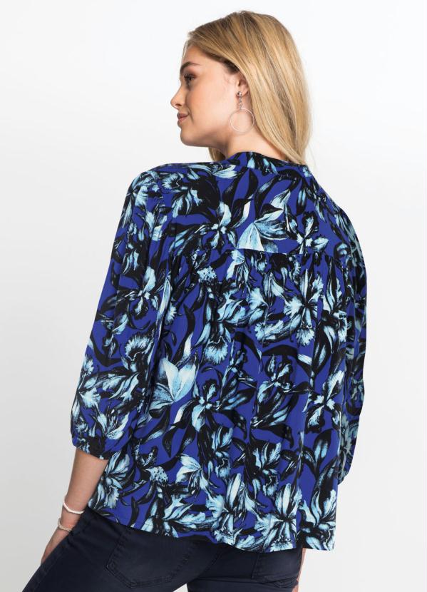bonprix - Blusa Ampla Mangas 3/4 Floral Azul 2