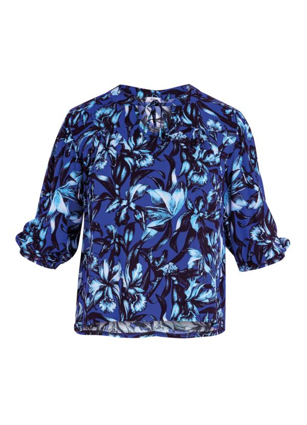 bonprix - Blusa Ampla Mangas 3/4 Floral Azul 5