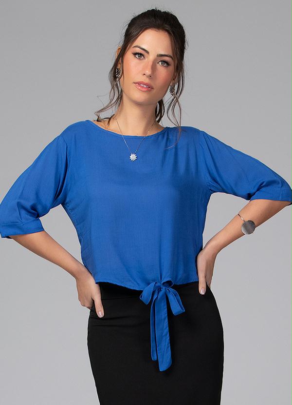 Quintess - Blusa Azul Ampla com Mangas 3/4
