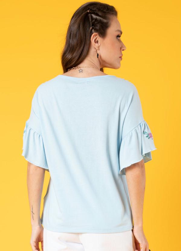 Quintess - Blusa Azul com Bordados em Floral e Mangas 3/4 2