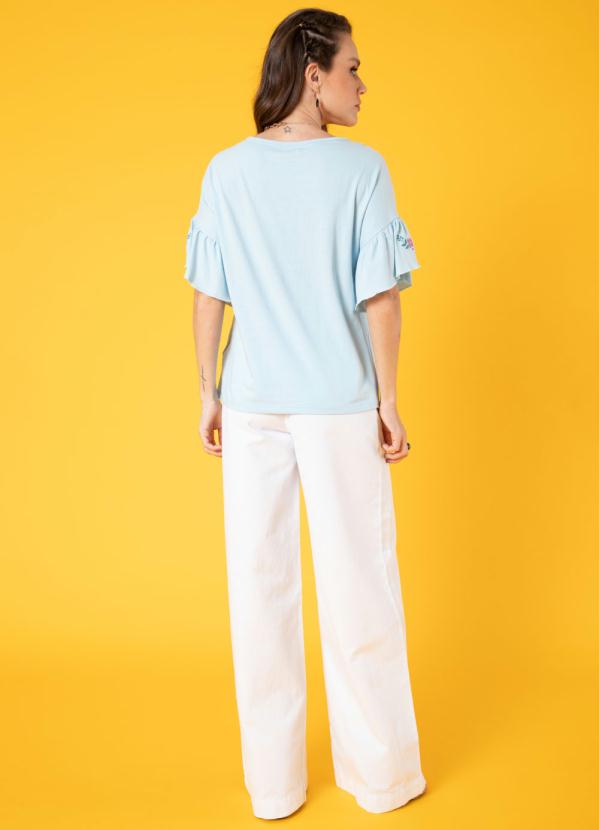 Quintess - Blusa Azul com Bordados em Floral e Mangas 3/4 4