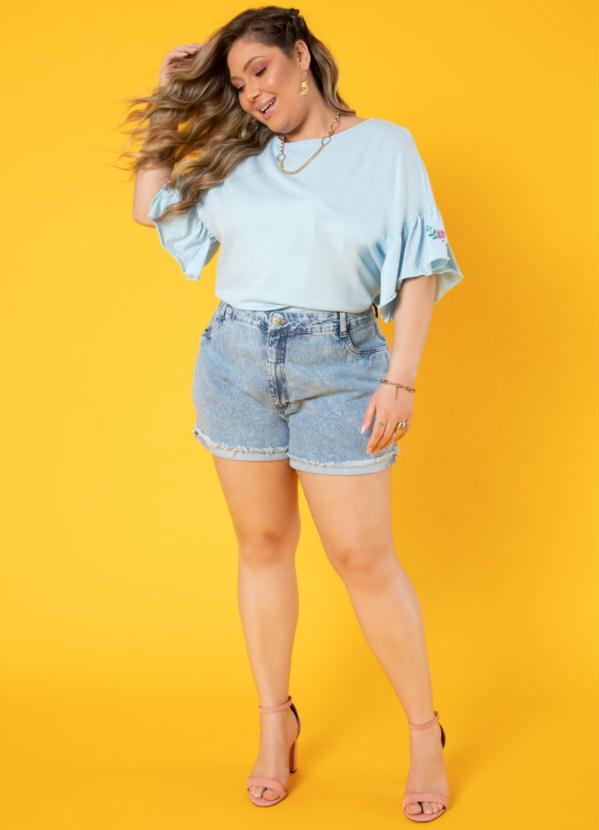 Quintess - Blusa Azul com Bordados em Floral e Mangas 3/4 7