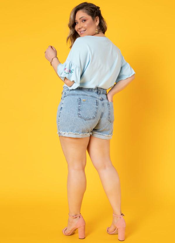 Quintess - Blusa Azul com Bordados em Floral e Mangas 3/4 8