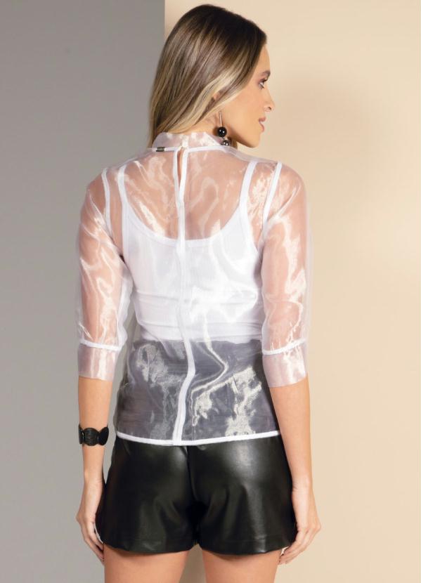 Quintess - Blusa Branca com Transparência e Mangas Bufantes 2