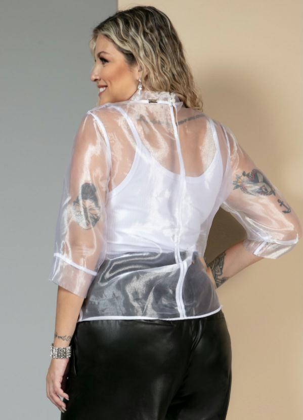 Quintess - Blusa Branca com Transparência e Mangas Bufantes 6