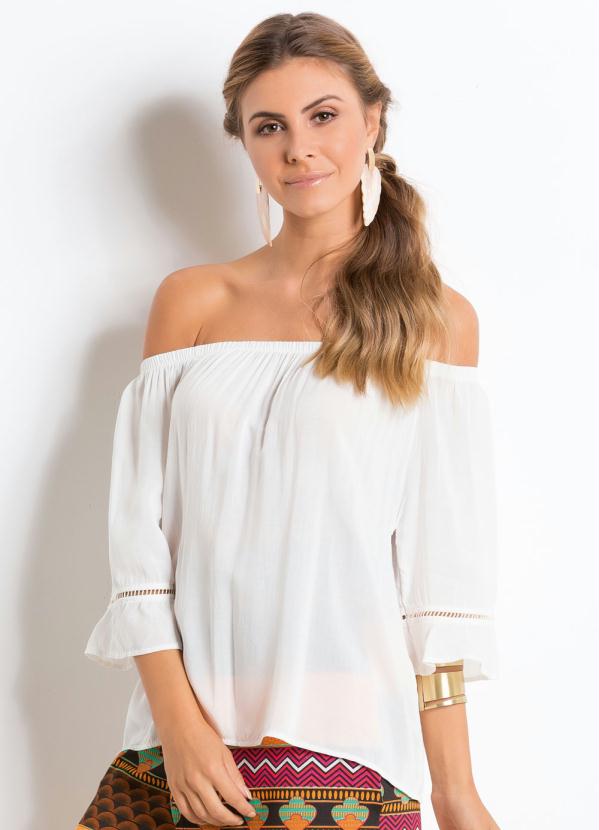 Quintess - Blusa Decote Ombro a Ombro Off White Quintess