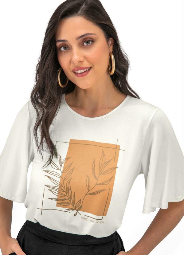 Rovitex - Blusa Feminina Manga Ampla Bege