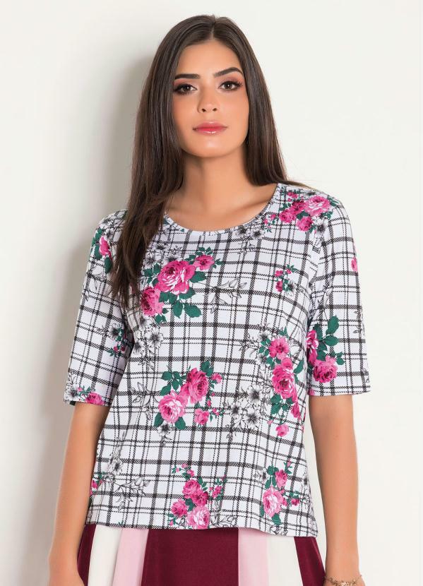 Outlet - Blusa Floral e Xadrez Moda Evangélica