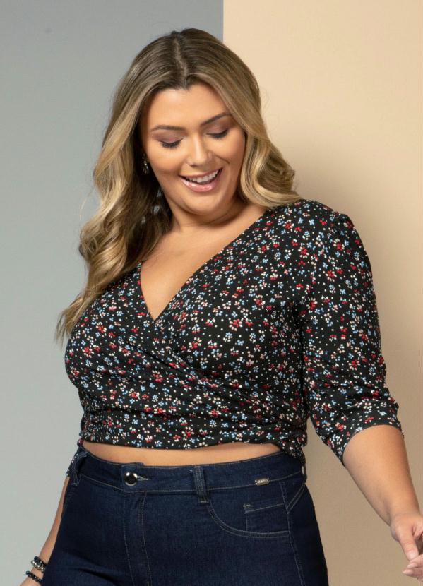 Quintess - Blusa Floral Preto com Amarração Costas 6