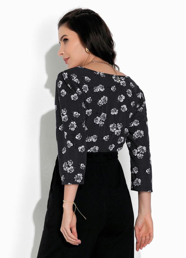 Rosalie - Blusa Floral Preto com Manga 2