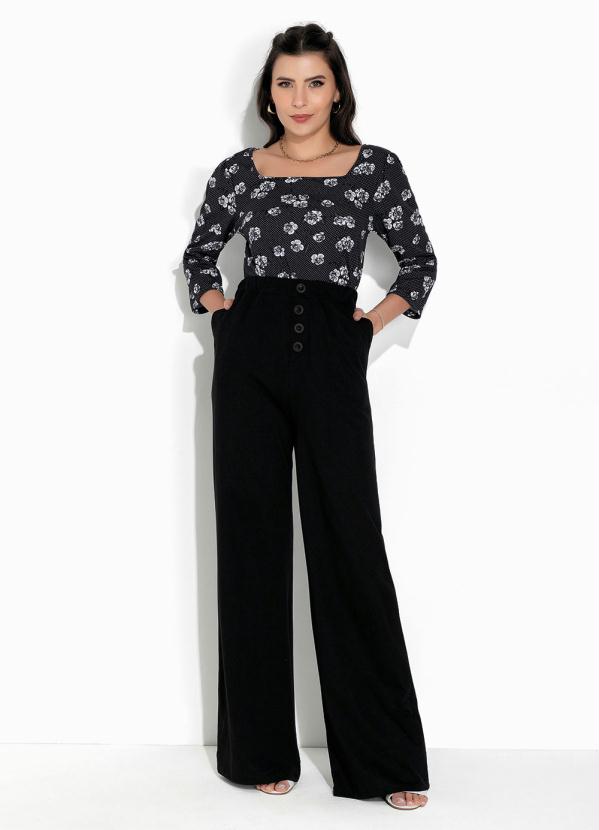 Rosalie - Blusa Floral Preto com Manga 3