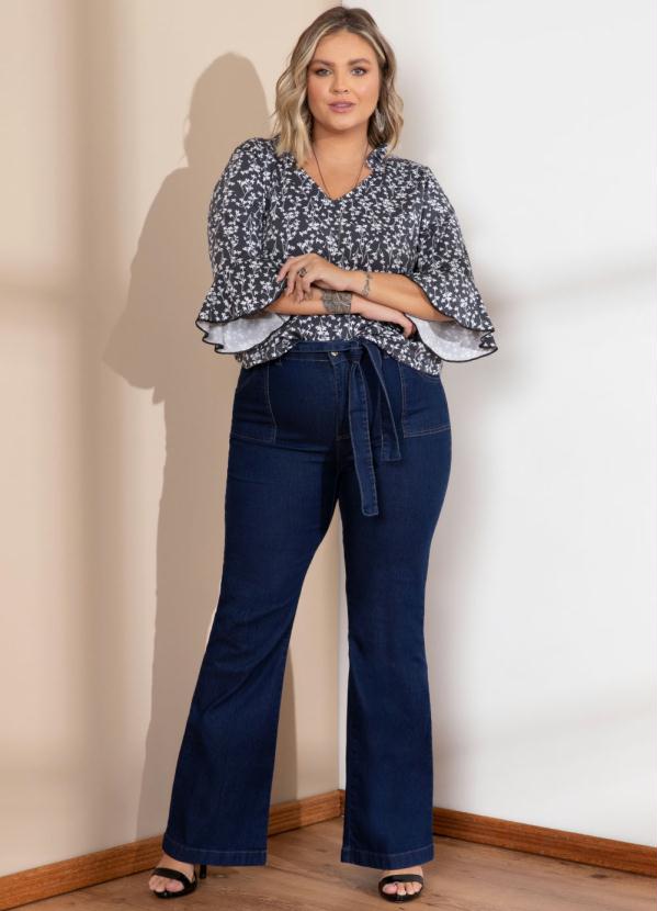 Quintess - Blusa Floral Preto Soltinha com Gola de Babados 8