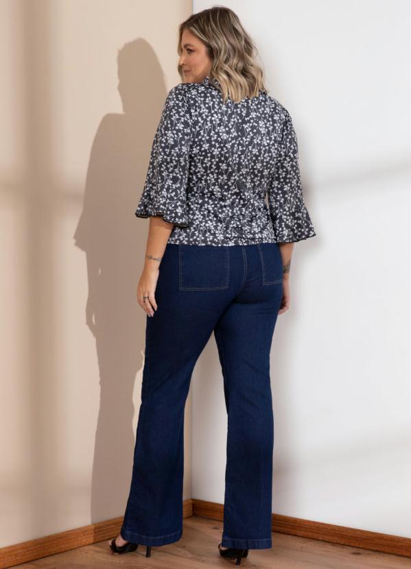 Quintess - Blusa Floral Preto Soltinha com Gola de Babados 9