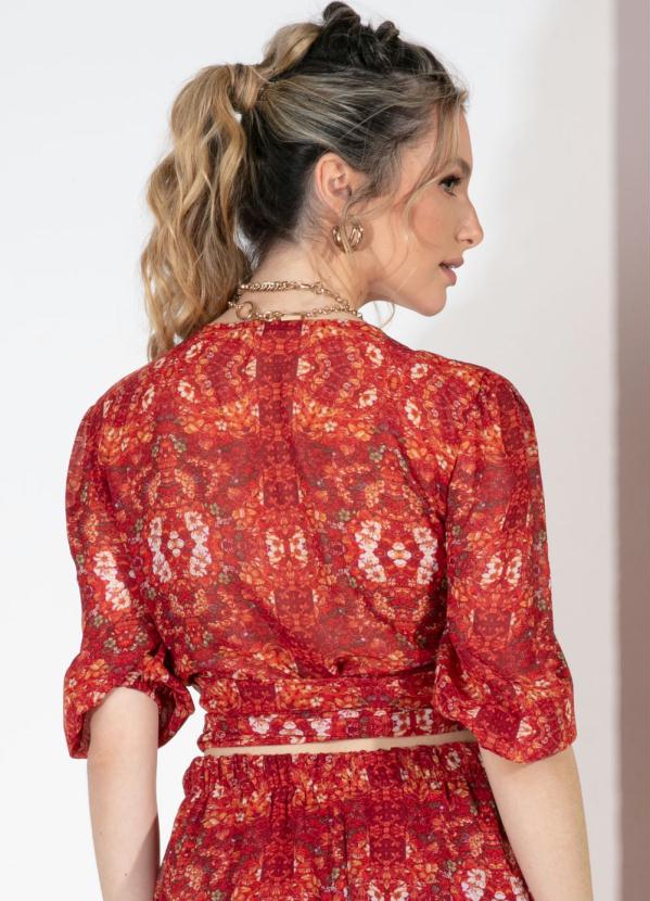 Quintess - Blusa Floral Vermelho com Amarração 2