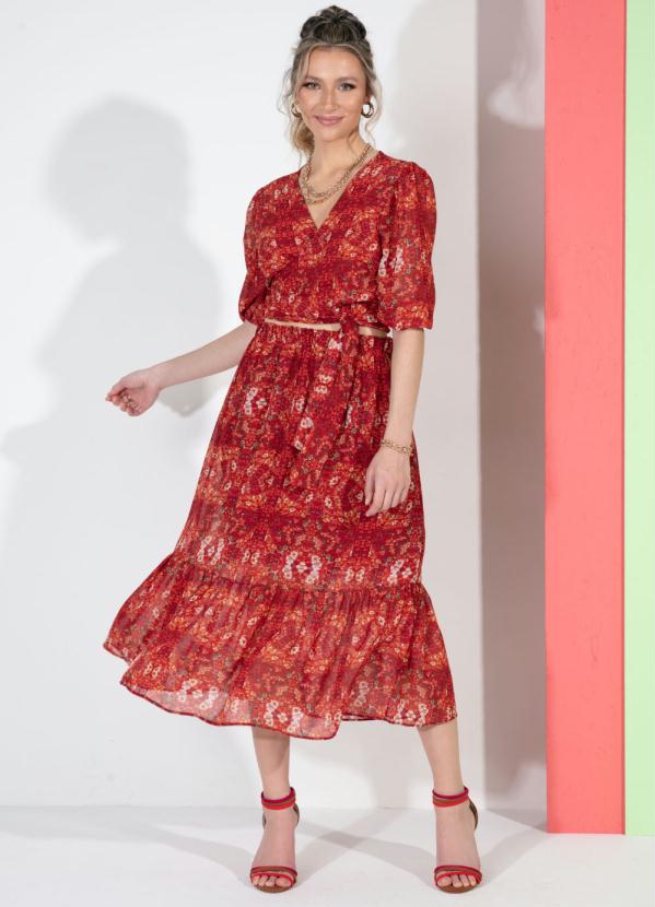 Quintess - Blusa Floral Vermelho com Amarração 3