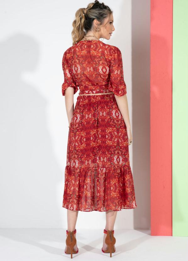 Quintess - Blusa Floral Vermelho com Amarração 4