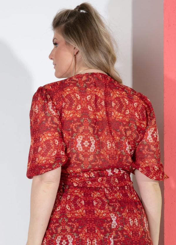 Quintess - Blusa Floral Vermelho com Amarração 6