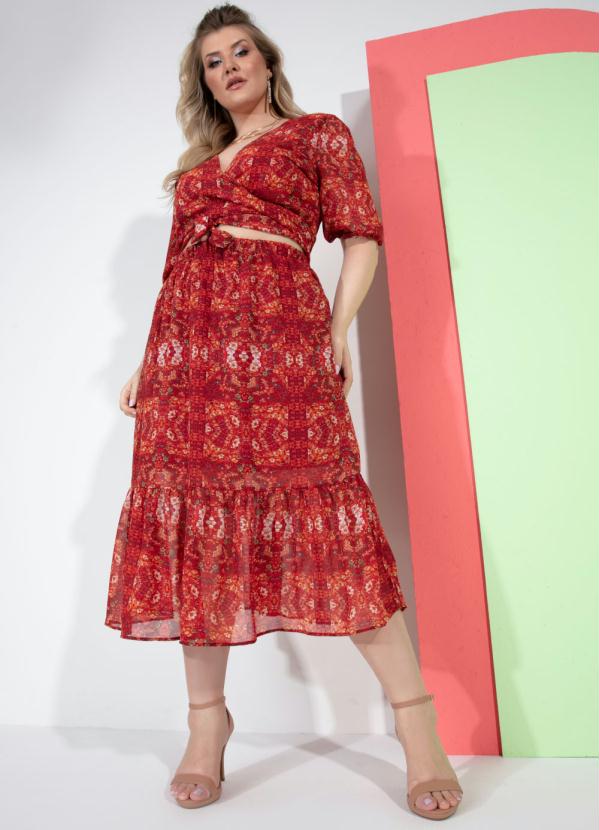 Quintess - Blusa Floral Vermelho com Amarração 7