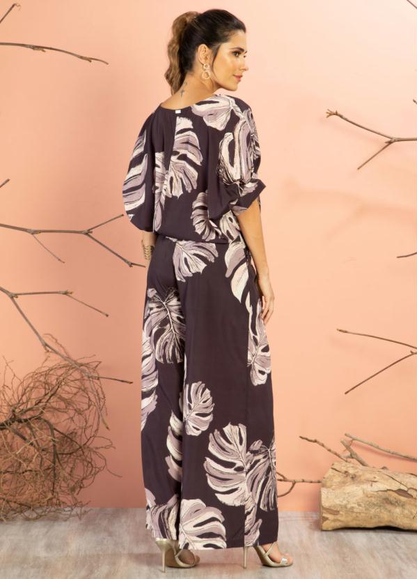 Quintess - Blusa Folhagem Preta Ampla com Mangas 3/4 4