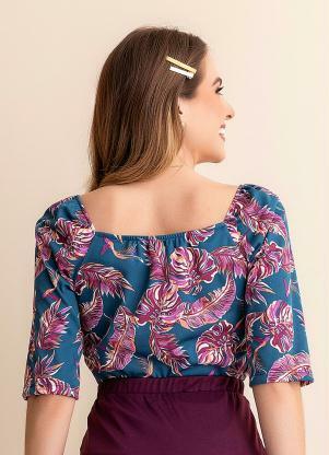 Rosalie - Blusa Folhas Marinho Princesa - ROSALIE