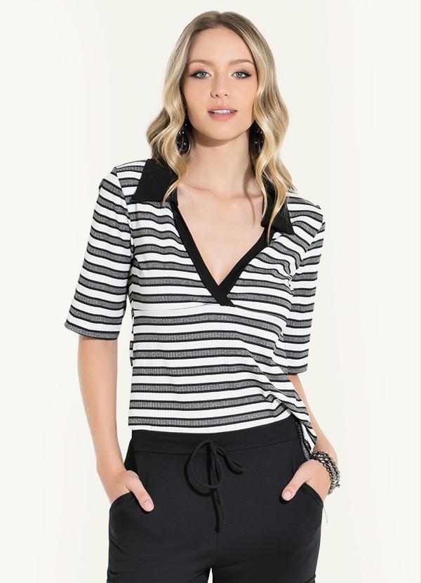 Quintess - Blusa Listrada com Gola