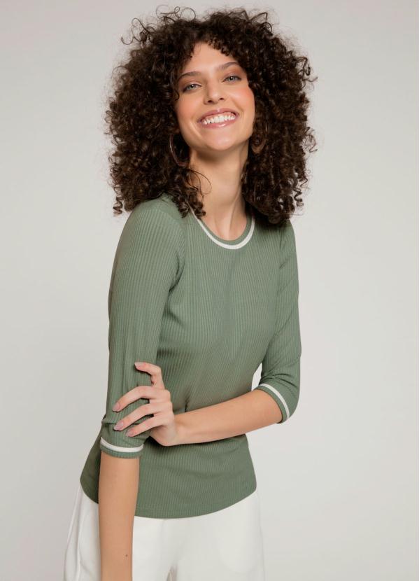 Lunender - Blusa Manga 3/4 Canelada Verde