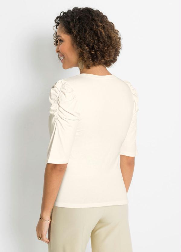 bonprix - Blusa Mangas 3/4 com Renda no Decote Branca 4