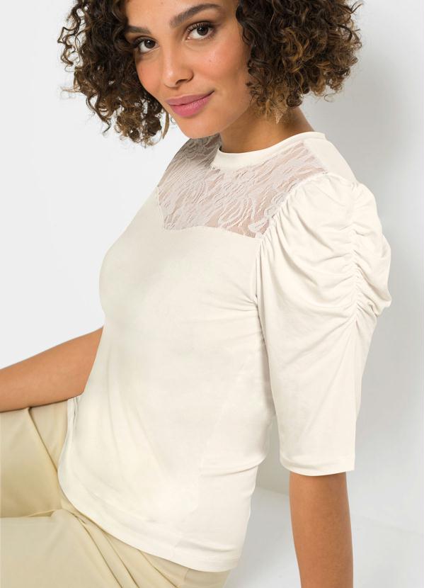 bonprix - Blusa Mangas 3/4 com Renda no Decote Branca 6