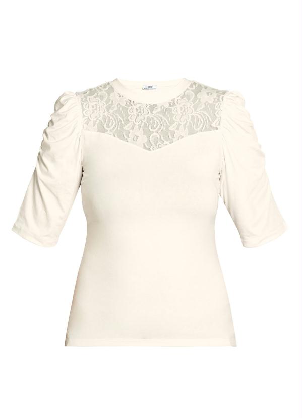 bonprix - Blusa Mangas 3/4 com Renda no Decote Branca 8