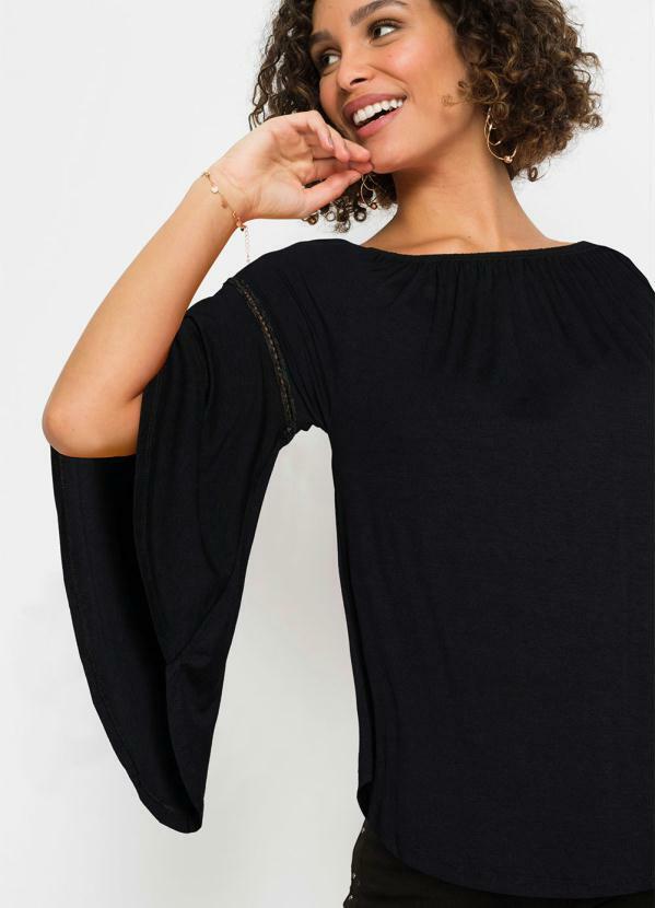 bonprix - Blusa Mangas Amplas Preta 4