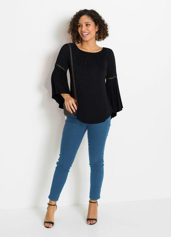 bonprix - Blusa Mangas Amplas Preta 5